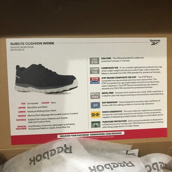 REEBOK Sublite Cushion Work Safety Shoes - Navy Blue Men 12 - CSA Approved - Picture 5 of 10